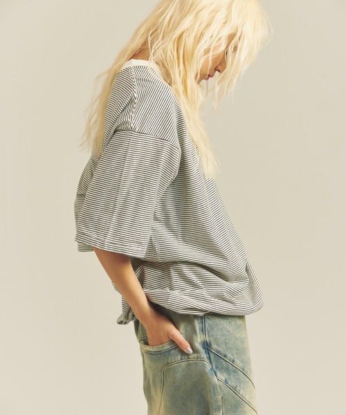 Healthknit(ヘルスニット)の「Healthknit NARROW BORDER JERSEY WIDE CREW NECK S/S TEE(Tシャツ/カットソー・メンズ・その他2/その他1・M/L/XL)」の7枚目の写真