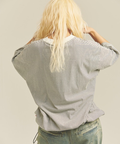 Healthknit(ヘルスニット)の「Healthknit NARROW BORDER JERSEY WIDE CREW NECK S/S TEE(Tシャツ/カットソー・メンズ・その他2/その他1・M/L/XL)」の8枚目の写真