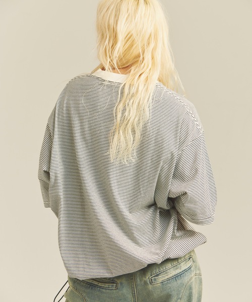 Healthknit(ヘルスニット)の「Healthknit NARROW BORDER JERSEY WIDE CREW NECK S/S TEE(Tシャツ/カットソー・メンズ・その他2/その他1・M/L/XL)」の9枚目の写真