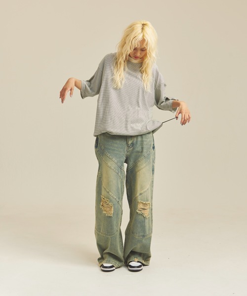 Healthknit(ヘルスニット)の「Healthknit NARROW BORDER JERSEY WIDE CREW NECK S/S TEE(Tシャツ/カットソー・メンズ・その他2/その他1・M/L/XL)」の12枚目の写真