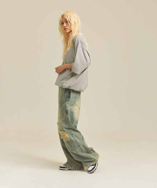Healthknit(ヘルスニット)の「Healthknit NARROW BORDER JERSEY WIDE CREW NECK S/S TEE(Tシャツ/カットソー・メンズ・その他2/その他1・M/L/XL)」の14枚目の写真