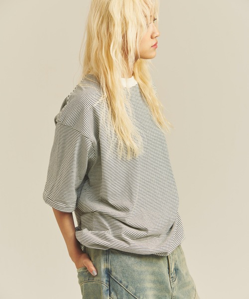 Healthknit(ヘルスニット)の「Healthknit NARROW BORDER JERSEY WIDE CREW NECK S/S TEE(Tシャツ/カットソー・メンズ・その他2/その他1・M/L/XL)」の5枚目の写真