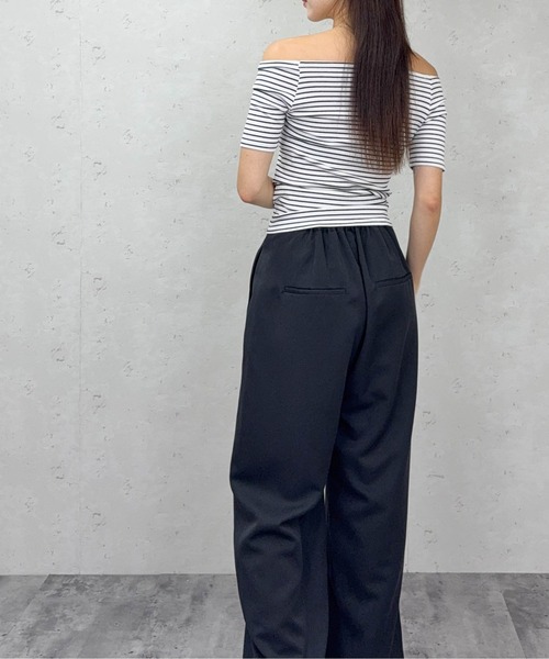 Per sist ence(パーシエンス)の「ボーダーリブオフショルトップス(Tシャツ/カットソー・レディース・アイボリー/ブラック/ブラウン/オフホワイト・FREE)」の16枚目の写真