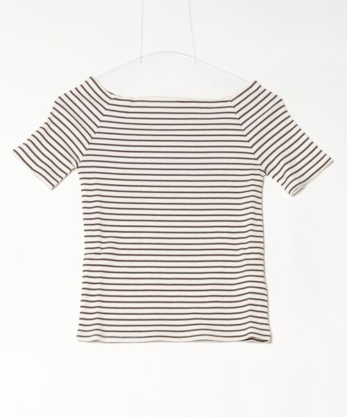 Per sist ence(パーシエンス)の「ボーダーリブオフショルトップス(Tシャツ/カットソー・レディース・アイボリー/ブラック/ブラウン/オフホワイト・FREE)」の22枚目の写真