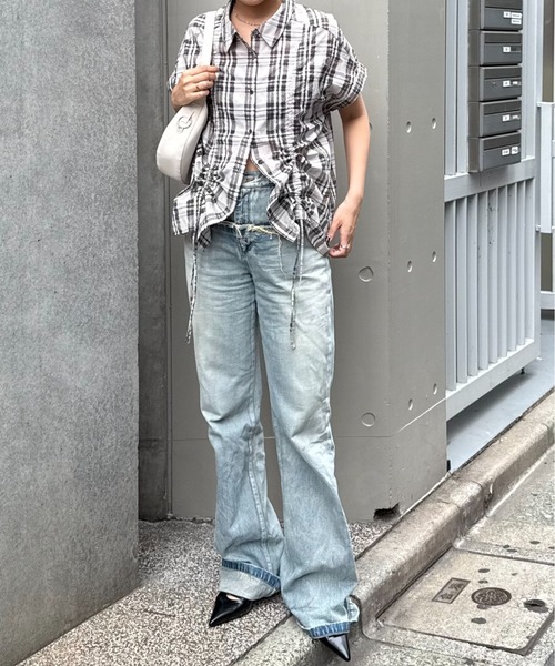 Lui's（ルイス）の「ドロスドチェックシャツ（シャツ/ブラウス・レディース・ベージュ/ネイビー・FREE）」の7枚目の写真
