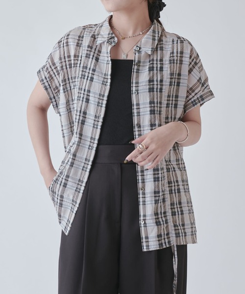 Lui's（ルイス）の「ドロスドチェックシャツ（シャツ/ブラウス・レディース・ベージュ/ネイビー・FREE）」の18枚目の写真