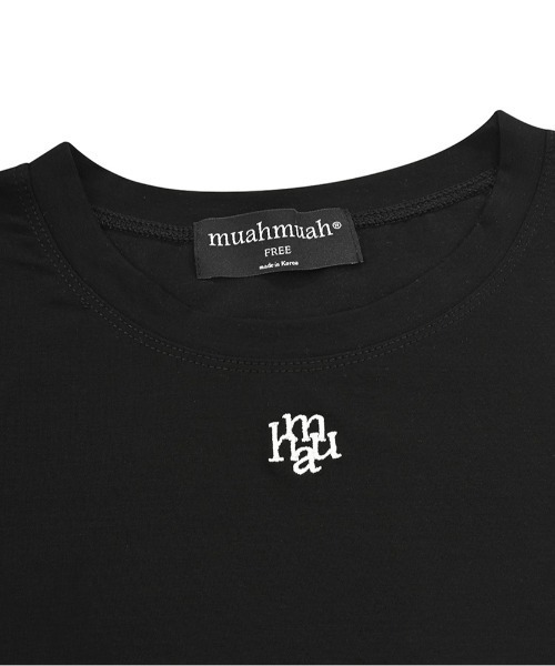 muahmuah（ムーアムーア）の「A'GEM/9 × .kom 『muah muah/ムーアムーア』STRING SILKET LOGO HALF T-SHIRT/ストリング シルケットロゴ半袖Tシャツ（Tシャツ/カットソー・レディース・ホワイト/ブラック・FREE）」の16枚目の写真