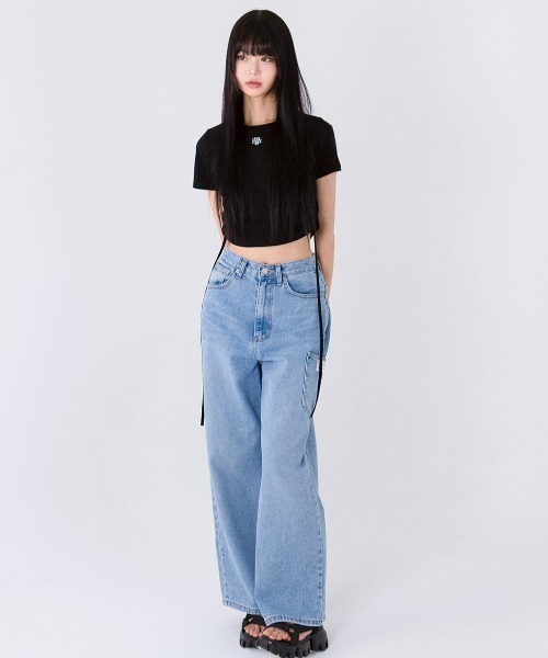 muahmuah（ムーアムーア）の「A'GEM/9 × .kom 『muah muah/ムーアムーア』STRING SILKET LOGO HALF T-SHIRT/ストリング シルケットロゴ半袖Tシャツ（Tシャツ/カットソー・レディース・ホワイト/ブラック・FREE）」の10枚目の写真