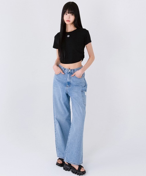 muahmuah（ムーアムーア）の「A'GEM/9 × .kom 『muah muah/ムーアムーア』STRING SILKET LOGO HALF T-SHIRT/ストリング シルケットロゴ半袖Tシャツ（Tシャツ/カットソー・レディース・ホワイト/ブラック・FREE）」の11枚目の写真