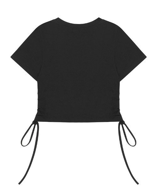 muahmuah（ムーアムーア）の「A'GEM/9 × .kom 『muah muah/ムーアムーア』STRING SILKET LOGO HALF T-SHIRT/ストリング シルケットロゴ半袖Tシャツ（Tシャツ/カットソー・レディース・ホワイト/ブラック・FREE）」の15枚目の写真