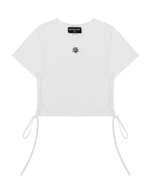 muahmuah（ムーアムーア）の「A'GEM/9 × .kom 『muah muah/ムーアムーア』STRING SILKET LOGO HALF T-SHIRT/ストリング シルケットロゴ半袖Tシャツ（Tシャツ/カットソー・レディース・ホワイト/ブラック・FREE）」の13枚目の写真