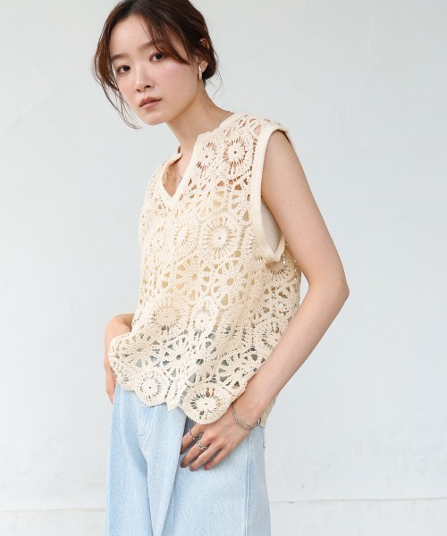 Bab（バブ）の「クロシェベスト（ベスト・レディース・ブラック/アイボリー・FREE）」の16枚目の写真