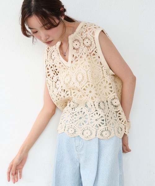 Bab（バブ）の「クロシェベスト（ベスト・レディース・ブラック/アイボリー・FREE）」の13枚目の写真