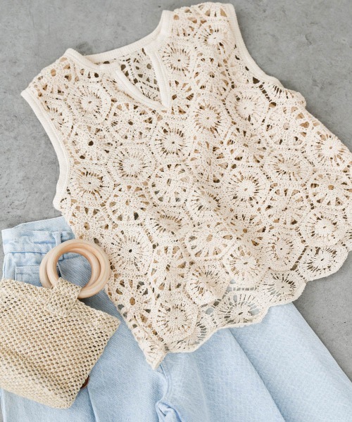 Bab（バブ）の「クロシェベスト（ベスト・レディース・ブラック/アイボリー・FREE）」の7枚目の写真