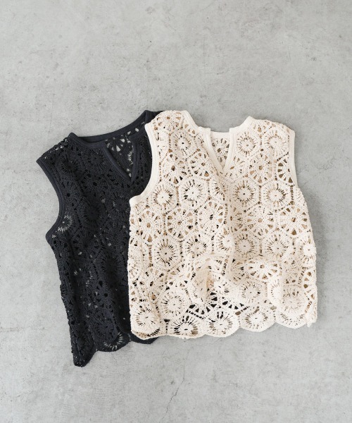 Bab（バブ）の「クロシェベスト（ベスト・レディース・ブラック/アイボリー・FREE）」の5枚目の写真