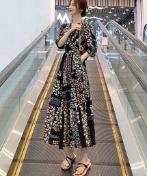 TONE SELECT WEAR（トーンセレクトウェア）の「【i-dare】総柄 半袖 カシュクール ロング 丈ワンピース（ワンピース）」