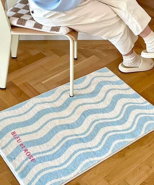 セール】Ein/レトロポップ チェック柄 ウェーブ柄 フロアマット ラグ