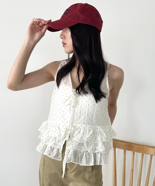 再値下げしました(^^) ドットチュールトップス Lホワイト セール】ドット柄チュールトップス（Tシャツ/カットソー