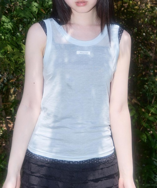 FANCY CLUB(ファンシークラブ)の「FANCY CLUB/ファンシークラブ 3-Way Dot Mesh Layered Sleeveless タンクトップ 秋物 秋服 2026年秋冬(タンクトップ・レディース・ブラウン/スカイブルー・ONE SIZE)」の17枚目の写真