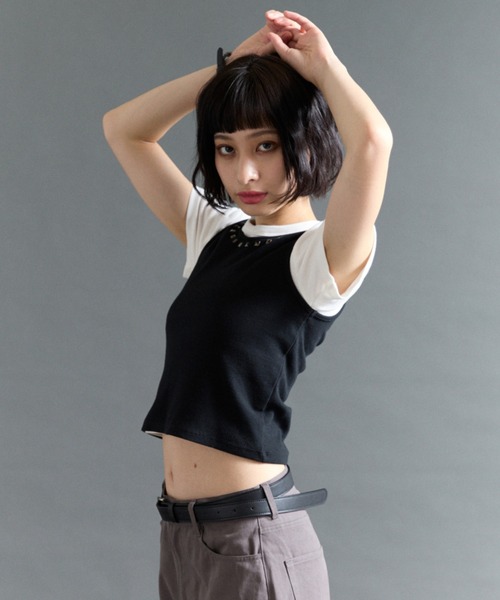 FTW(エフティダブリュー)の「2IN1 STUDS LAYARD TOP(Tシャツ/カットソー・レディース・ホワイト系その他/オフホワイト/ライトブルー・MEDIUM/SMALL)」の3枚目の写真