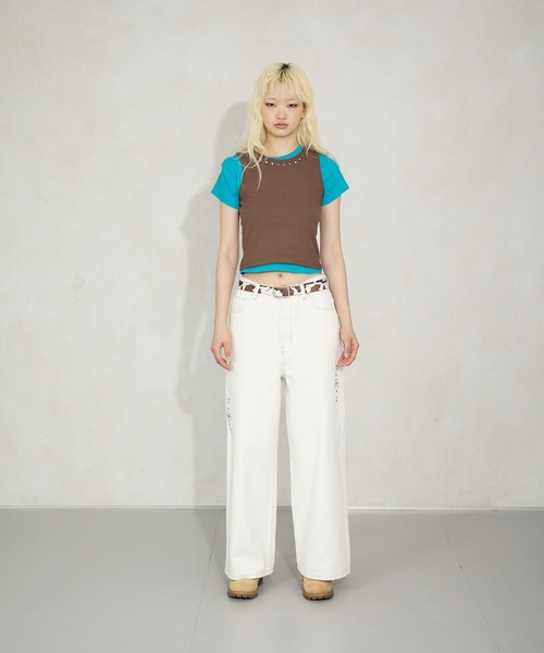 FTW(エフティダブリュー)の「2IN1 STUDS LAYARD TOP(Tシャツ/カットソー・レディース・ホワイト系その他/オフホワイト/ライトブルー・MEDIUM/SMALL)」の14枚目の写真