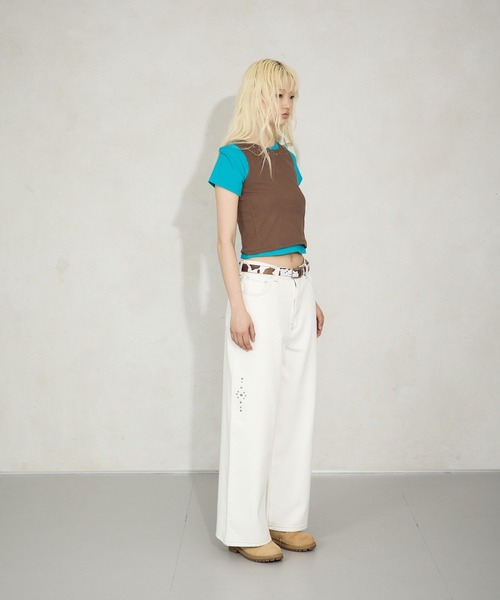 FTW(エフティダブリュー)の「2IN1 STUDS LAYARD TOP(Tシャツ/カットソー・レディース・ホワイト系その他/オフホワイト/ライトブルー・MEDIUM/SMALL)」の19枚目の写真