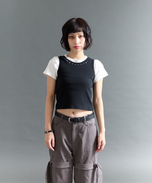 FTW(エフティダブリュー)の「2IN1 STUDS LAYARD TOP(Tシャツ/カットソー・レディース・ホワイト系その他/オフホワイト/ライトブルー・MEDIUM/SMALL)」の6枚目の写真