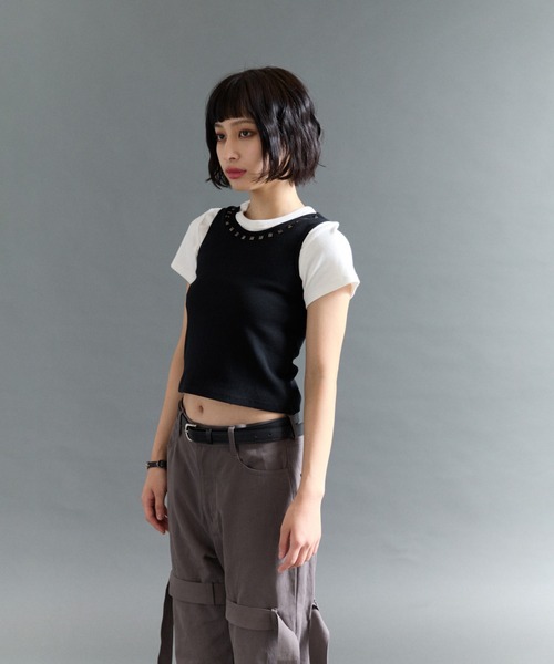 FTW(エフティダブリュー)の「2IN1 STUDS LAYARD TOP(Tシャツ/カットソー・レディース・ホワイト系その他/オフホワイト/ライトブルー・MEDIUM/SMALL)」の7枚目の写真