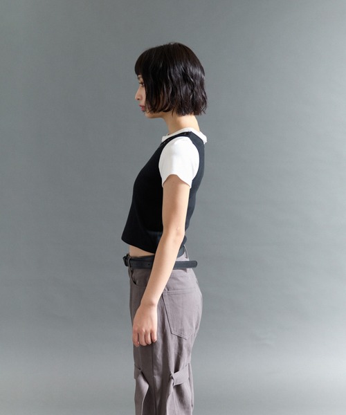 FTW(エフティダブリュー)の「2IN1 STUDS LAYARD TOP(Tシャツ/カットソー・レディース・ホワイト系その他/オフホワイト/ライトブルー・MEDIUM/SMALL)」の8枚目の写真