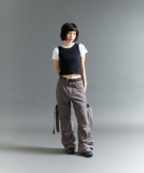 FTW(エフティダブリュー)の「2IN1 STUDS LAYARD TOP(Tシャツ/カットソー・レディース・ホワイト系その他/オフホワイト/ライトブルー・MEDIUM/SMALL)」の4枚目の写真