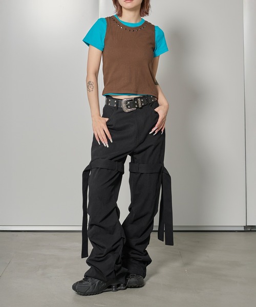 FTW(エフティダブリュー)の「2IN1 STUDS LAYARD TOP(Tシャツ/カットソー・レディース・ホワイト系その他/オフホワイト/ライトブルー・MEDIUM/SMALL)」の13枚目の写真