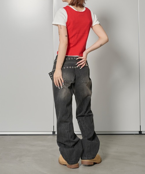 FTW(エフティダブリュー)の「2IN1 STUDS LAYARD TOP(Tシャツ/カットソー・レディース・ホワイト系その他/オフホワイト/ライトブルー・MEDIUM/SMALL)」の11枚目の写真