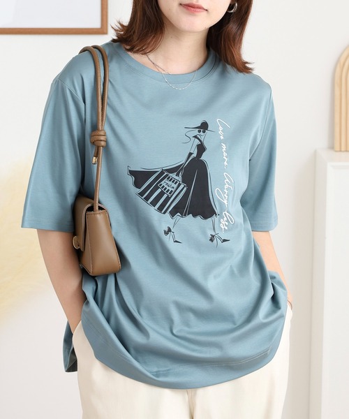 BRODIAEA(ブローディア)の「BRODIAEA ウーマンプリント半袖Tシャツ(Tシャツ/カットソー・レディース・ベージュ/サックスブルー/オフホワイト/ネイビー・40)」の4枚目の写真