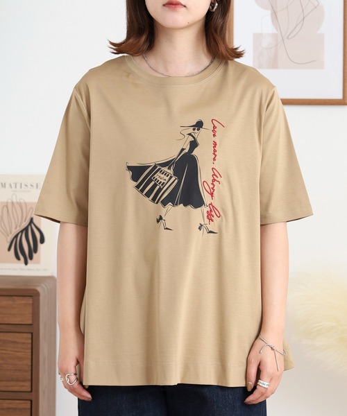 BRODIAEA(ブローディア)の「BRODIAEA ウーマンプリント半袖Tシャツ(Tシャツ/カットソー・レディース・ベージュ/サックスブルー/オフホワイト/ネイビー・40)」の21枚目の写真