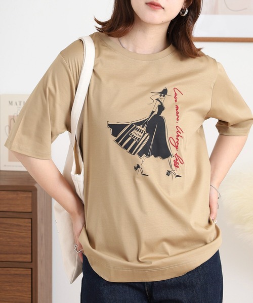BRODIAEA(ブローディア)の「BRODIAEA ウーマンプリント半袖Tシャツ(Tシャツ/カットソー・レディース・ベージュ/サックスブルー/オフホワイト/ネイビー・40)」の9枚目の写真