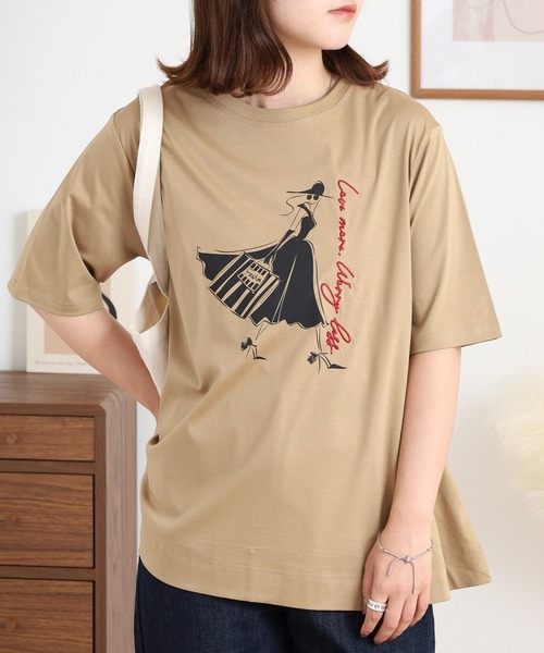 BRODIAEA(ブローディア)の「BRODIAEA ウーマンプリント半袖Tシャツ(Tシャツ/カットソー・レディース・ベージュ/サックスブルー/オフホワイト/ネイビー・40)」の10枚目の写真