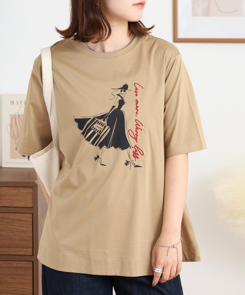 BRODIAEA(ブローディア)の「BRODIAEA ウーマンプリント半袖Tシャツ(Tシャツ/カットソー・レディース・ベージュ/サックスブルー/オフホワイト/ネイビー・40)」の11枚目の写真