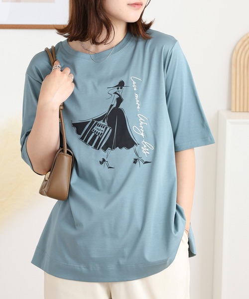 BRODIAEA(ブローディア)の「BRODIAEA ウーマンプリント半袖Tシャツ(Tシャツ/カットソー・レディース・ベージュ/サックスブルー/オフホワイト/ネイビー・40)」の17枚目の写真