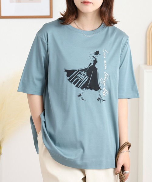 BRODIAEA(ブローディア)の「BRODIAEA ウーマンプリント半袖Tシャツ(Tシャツ/カットソー・レディース・ベージュ/サックスブルー/オフホワイト/ネイビー・40)」の18枚目の写真