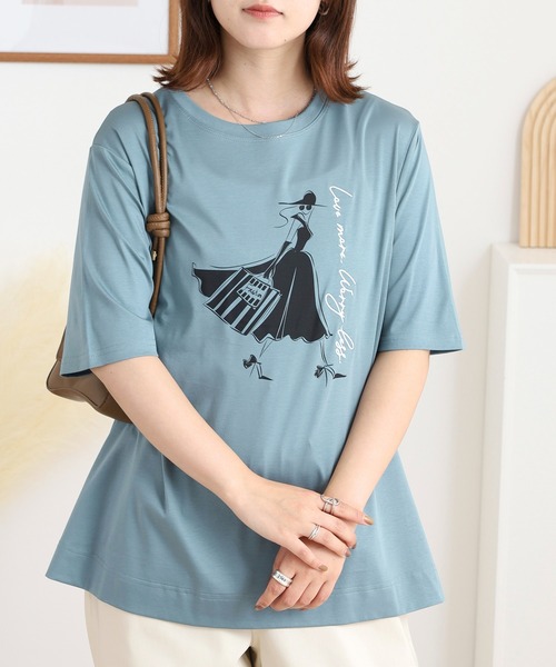 BRODIAEA(ブローディア)の「BRODIAEA ウーマンプリント半袖Tシャツ(Tシャツ/カットソー・レディース・ベージュ/サックスブルー/オフホワイト/ネイビー・40)」の19枚目の写真