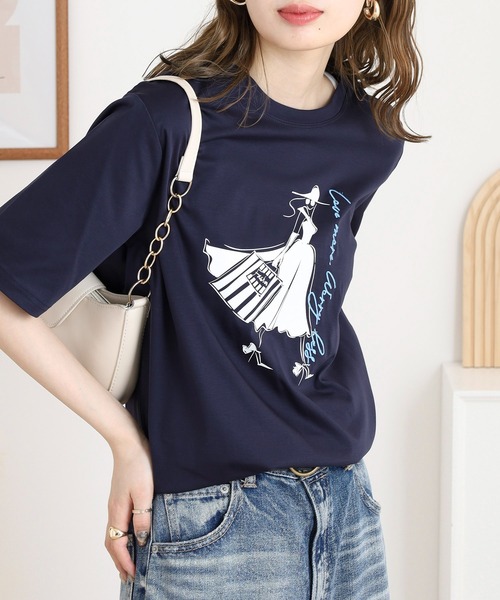 BRODIAEA(ブローディア)の「BRODIAEA ウーマンプリント半袖Tシャツ(Tシャツ/カットソー・レディース・ベージュ/サックスブルー/オフホワイト/ネイビー・40)」の13枚目の写真
