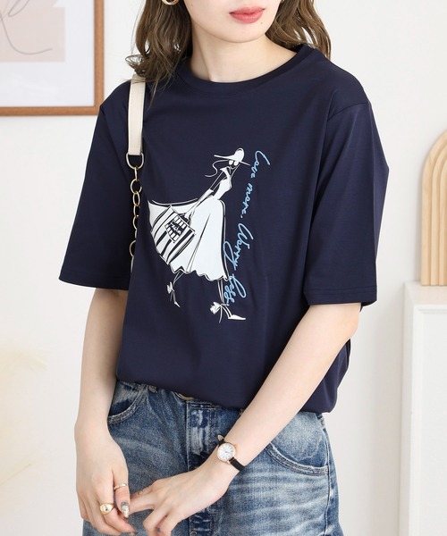 BRODIAEA(ブローディア)の「BRODIAEA ウーマンプリント半袖Tシャツ(Tシャツ/カットソー・レディース・ベージュ/サックスブルー/オフホワイト/ネイビー・40)」の14枚目の写真