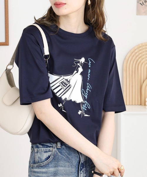 BRODIAEA(ブローディア)の「BRODIAEA ウーマンプリント半袖Tシャツ(Tシャツ/カットソー・レディース・ベージュ/サックスブルー/オフホワイト/ネイビー・40)」の15枚目の写真