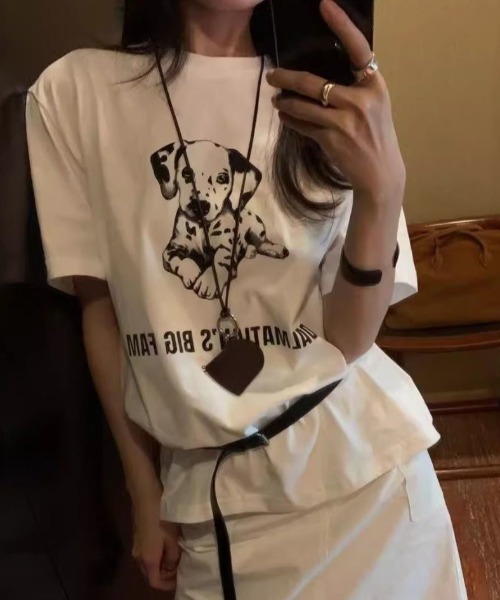 ellecy猫Tシャツ セール】黒猫＆犬プリントTシャツ（Tシャツ/カットソー）｜Achic