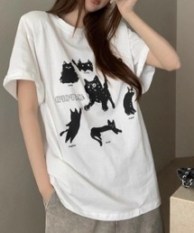 黒猫&犬プリントTシャツ