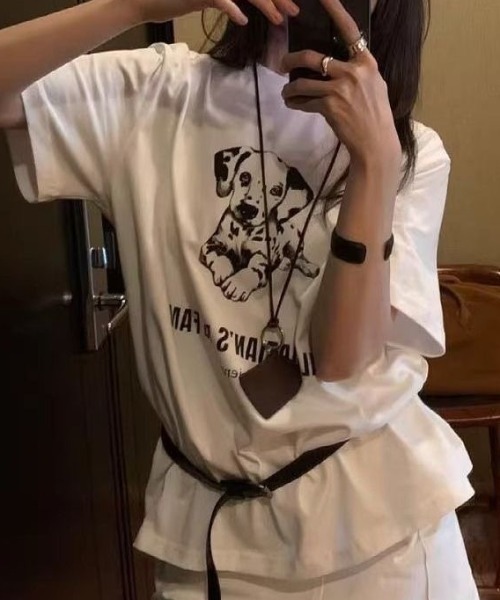 Achic(アシック)の「黒猫&犬プリントTシャツ(Tシャツ/カットソー・レディース・ホワイト系その他2/ブラック/ホワイト系その他/ホワイト・M)」の14枚目の写真