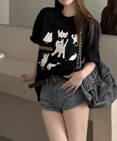 Achic(アシック)の「黒猫&犬プリントTシャツ(Tシャツ/カットソー・レディース・ホワイト系その他2/ブラック/ホワイト系その他/ホワイト・M)」の19枚目の写真