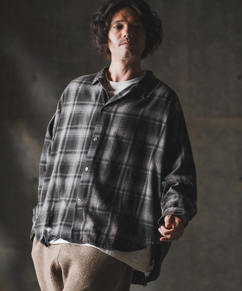 GLIMCLAP(グリムクラップ)の「ms6162-Ripped viyella plaid shirt チェックシャツ(シャツ/ブラウス・メンズ・ブルー/ブラック・S/M/L)」の5枚目の写真