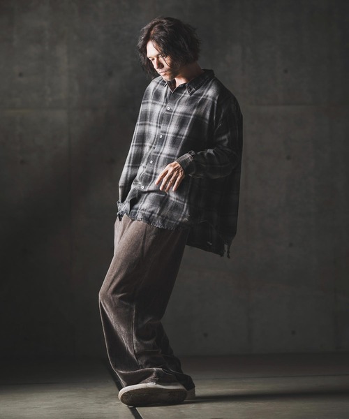 GLIMCLAP(グリムクラップ)の「ms6162-Ripped viyella plaid shirt チェックシャツ(シャツ/ブラウス・メンズ・ブルー/ブラック・S/M/L)」の7枚目の写真