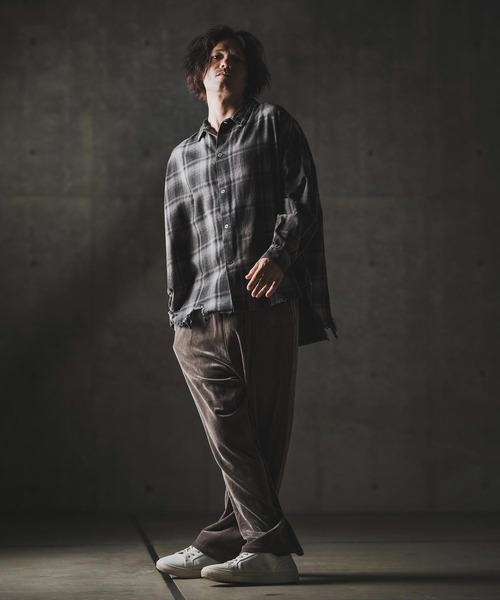 GLIMCLAP(グリムクラップ)の「ms6162-Ripped viyella plaid shirt チェックシャツ(シャツ/ブラウス・メンズ・ブルー/ブラック・S/M/L)」の8枚目の写真